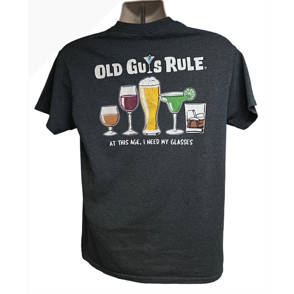 Old Guys Rule Mens Heather Blue Double Graphic Novelty T-Shirt Medium Relaxed